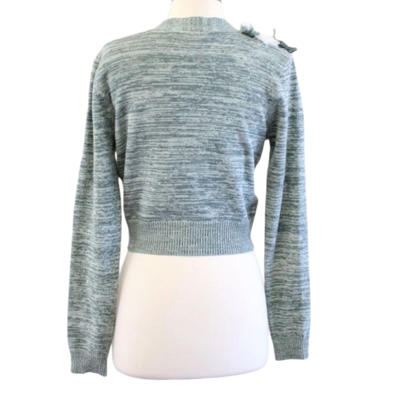 Anthro HWR Monogram Fringe Teal Green Cardigan Sweater - Flaw - Picture 7 of 9